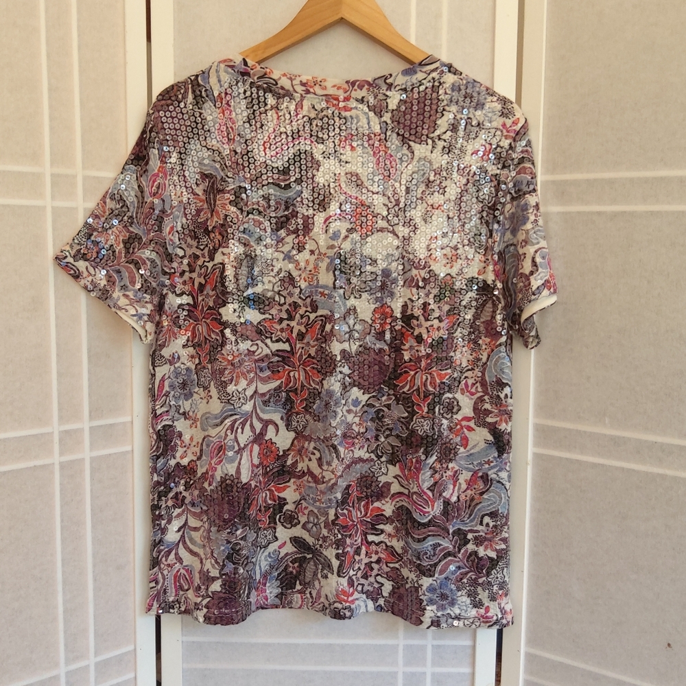 Anthropologie Postmark Floral Ssequin top - Picture 7 of 10